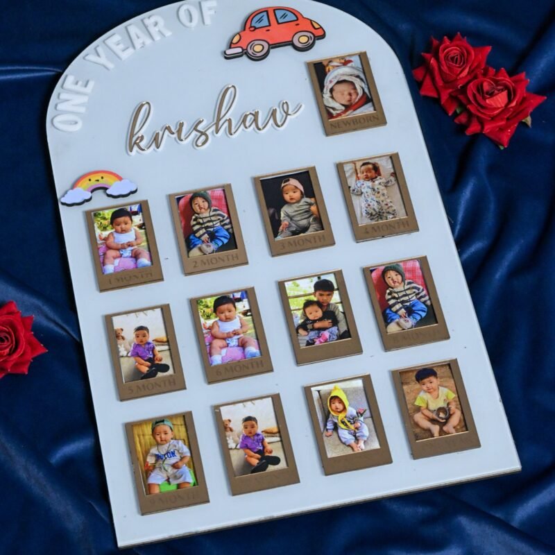 Baby Photo Board – Ice Blue | 12-Month Milestone Keepsake